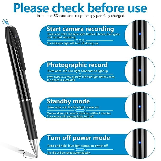 Image of Camera Pen with Free 32GB Sd Card 1080P Full HD Video Audio Recording Indoor Outdoor Mini Cam for Home Security, Business & Learning (Pen Camera 32gb)