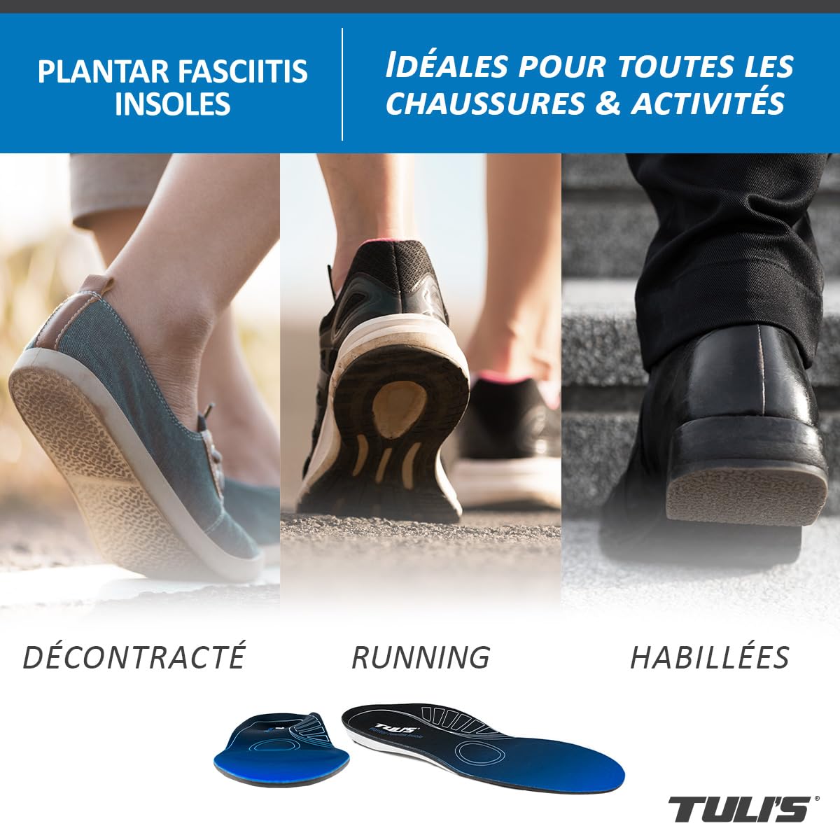 Tuli's Plantar Fasciitis Insoles Semelles de Soutien X-Grand, 1 Paire | Fasciite Plantaire – Arches et Soulagement des Douleurs du Pied, Amorti Antichoc Premium