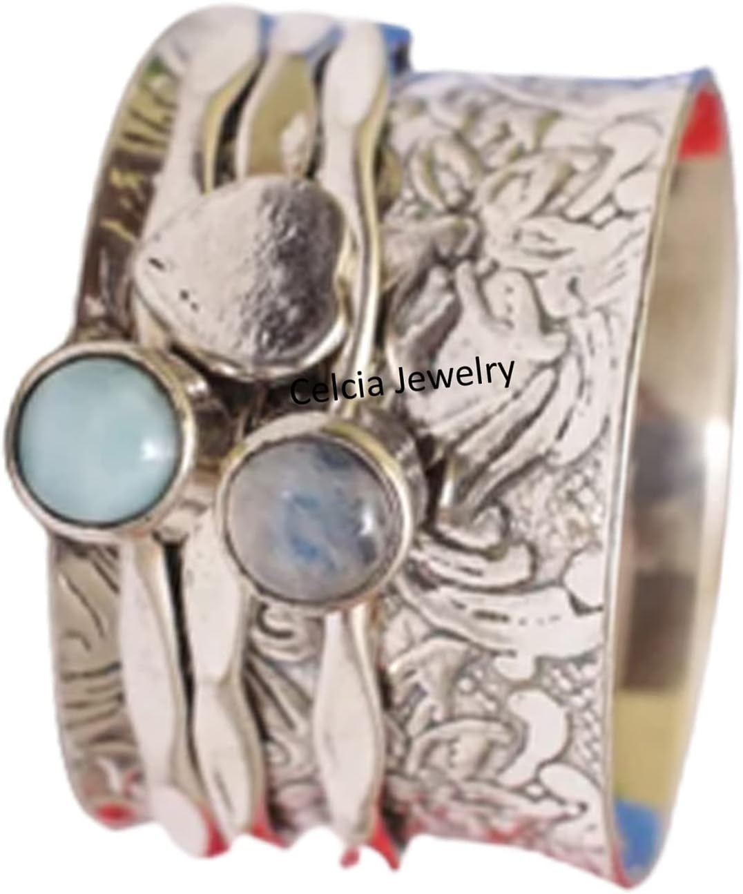 Garnet 2 Gemstone Heart Spinner Faceted Round Ring, Love Ring, Beautiful Handmade for Women Men, Spinning Meditation, Thumb, January Birthstone Gifts