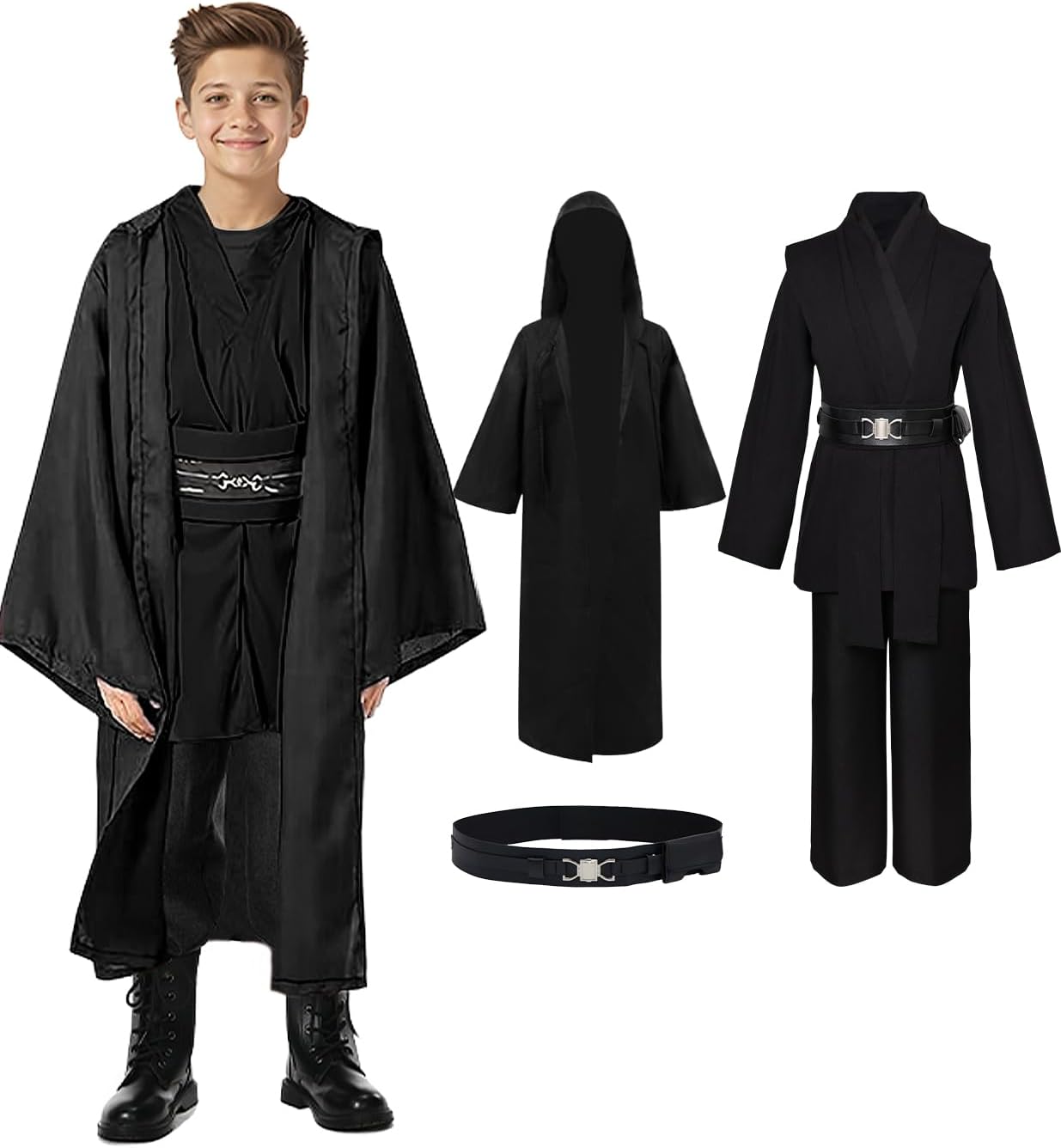 Kids Cosplay Outfit Costume Cloak Robe Tunic Hooded Uniform Black and Brown Halloween