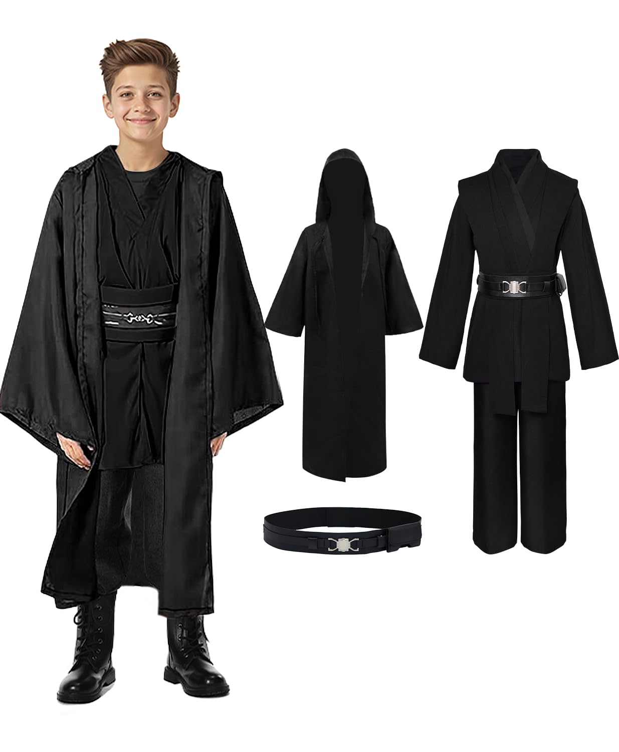 Kids Cosplay Outfit Costume Cloak Robe Tunic Hooded Uniform Black and Brown Halloween