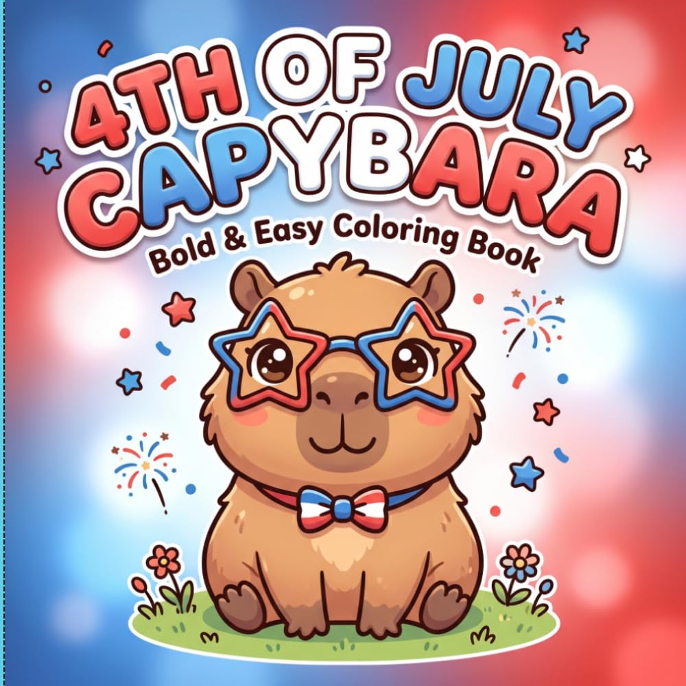 4th of July Capybara Coloring Book: العنوان الفرعي: Bold and Easy Cute Patriotic Capybaras Celebrating Independence Day | Fun Fourth of July Coloring ... Designs with Fireworks Flags and Festive Fun