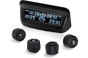 TPMS with Solar Charge & Auto Calibration, M13 Tire Pressure Monitor with 4 Cap Sensors(0-87PSI)
