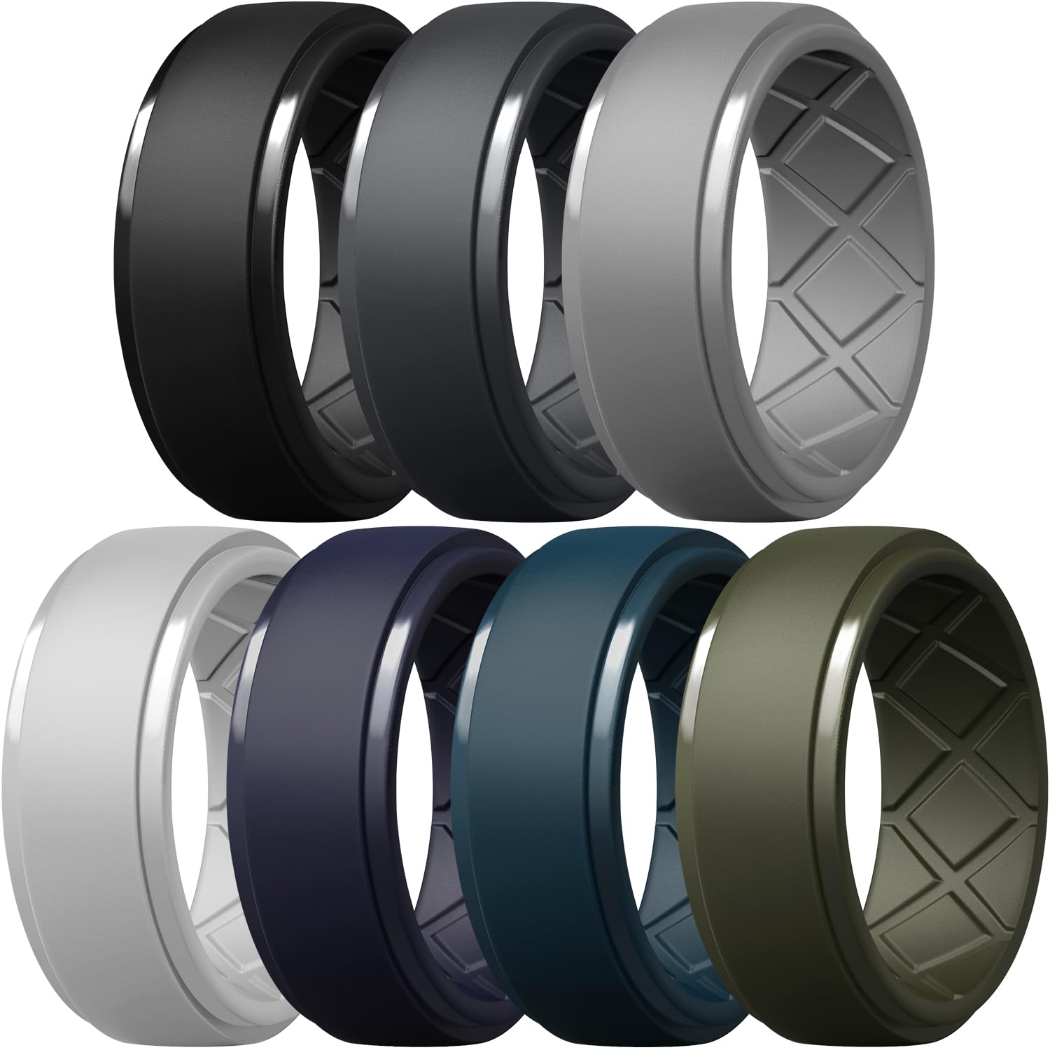 Egnaro Men's Silicone Rings 10mm Wide 2.5mm Thick Rubber Wedding Bands, Multipack 1/4/7 Breathable Comfort Fit For Workout