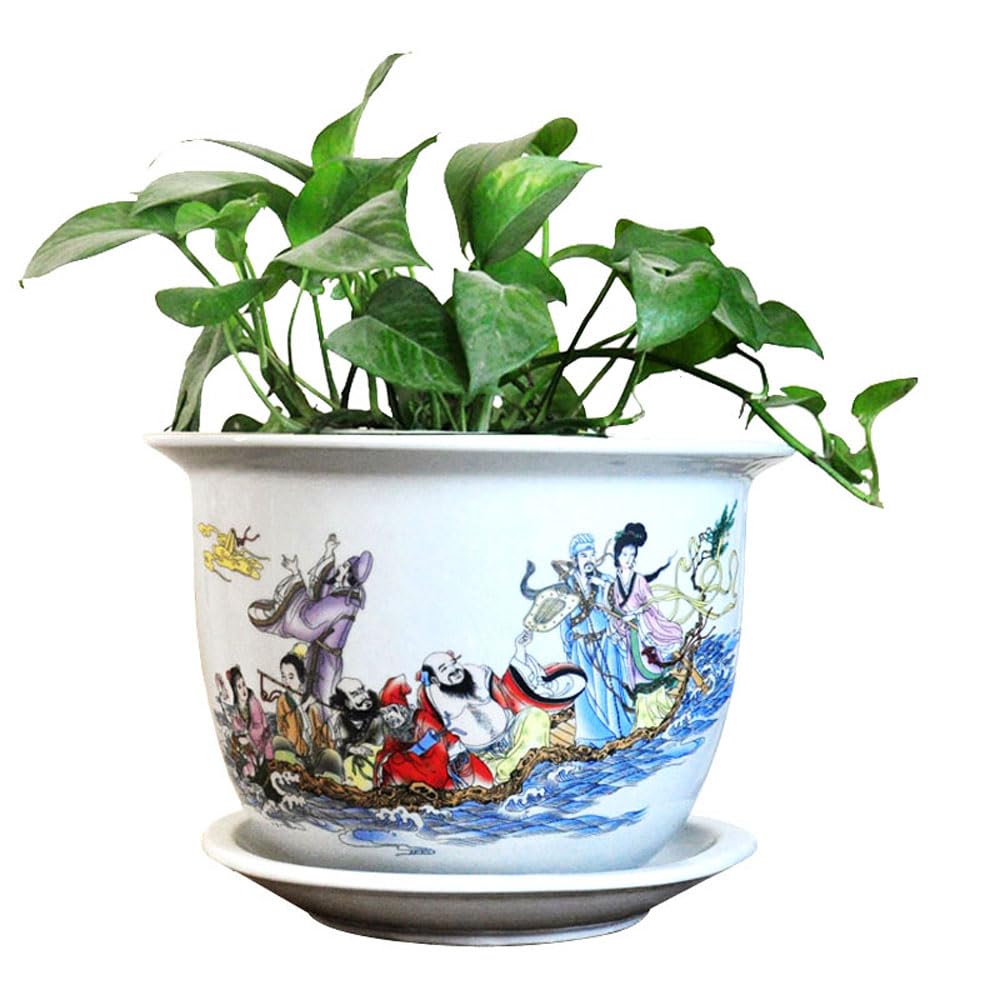 DFGHNBVC Chinoiserie Flowerpot Planter Indoor Orchid Planter Ceramic Plant Pot Ceramic Succulent Planter Oriental Planter White Ceramic Planter Pot For Indoor Plants Plant Pots,29 * 19cm