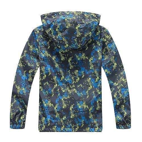 Boys Girls 𝗛ooded 𝗪aterproof Rain Jacket Long Sleeve Lightweight Soft 𝗟ining Print Windbreaker with Pocket2