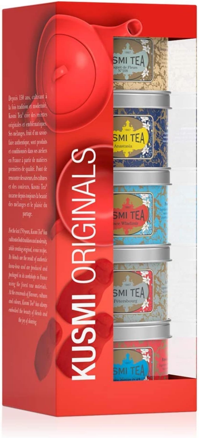 Kusmi Tea Originals Gift Set - Five Loose Teas in Miniature Tins - Includes Earl Grey Blends: Bouquet of Flowers No.108, Anastasia, Prince Vladimir, St. Petersburg & Russian Morning No.24