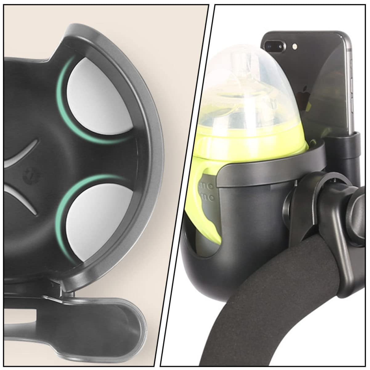Toddmomy 1pezzi Portaborraccia per Passeggino in Abs con Porta Telefono e Porta Bicchieri Adatto Varie Aste Pratico per Viaggi