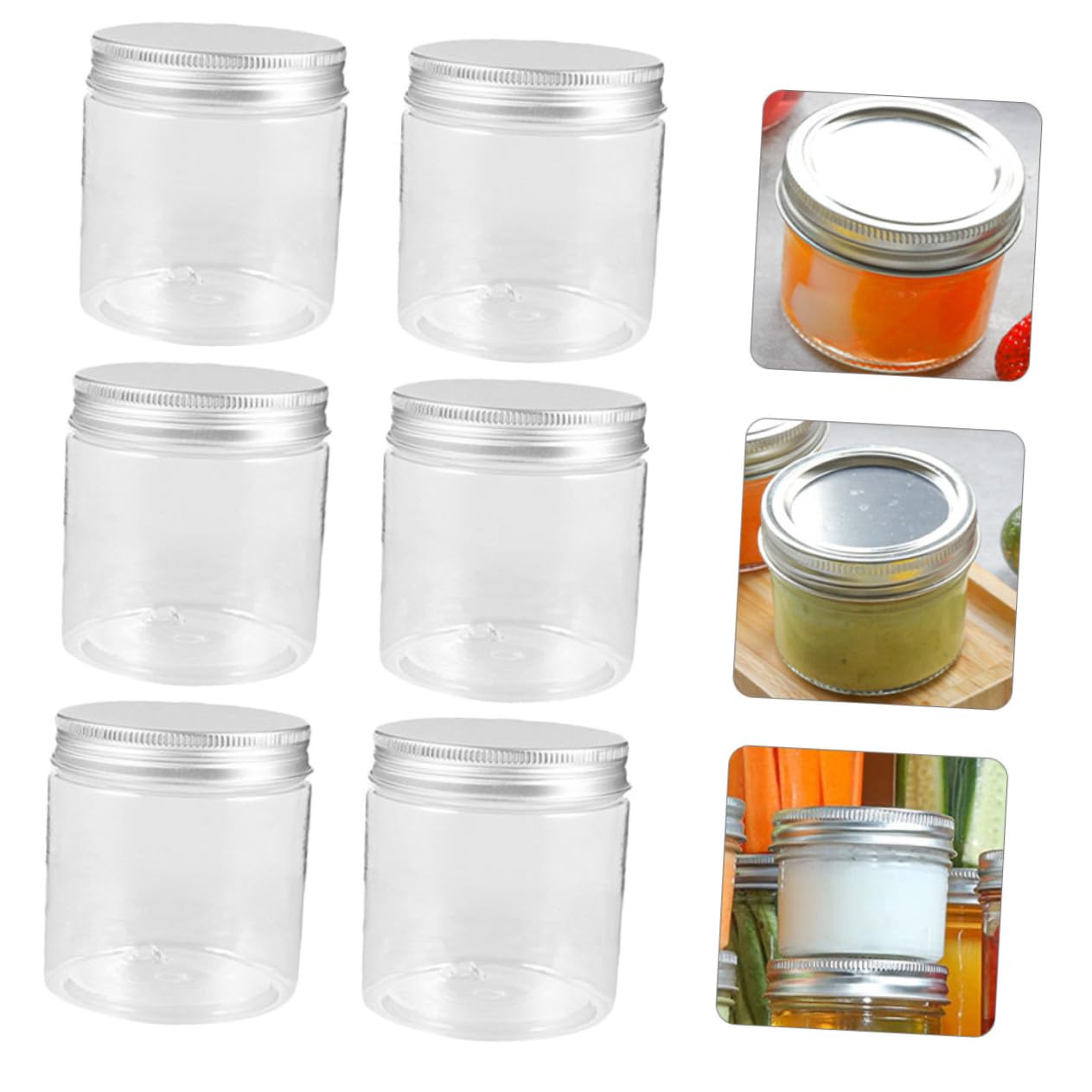 VALICLUD Barattoli Mini 200ml in Vetro Trasparente Con Coperchio in Alluminio Argento Set Da 12 Pezzi Per Conserve, Marmellate e Prodotti Esfolianti, Contenitori Riutilizzabili Per Cucina e Cosmetici