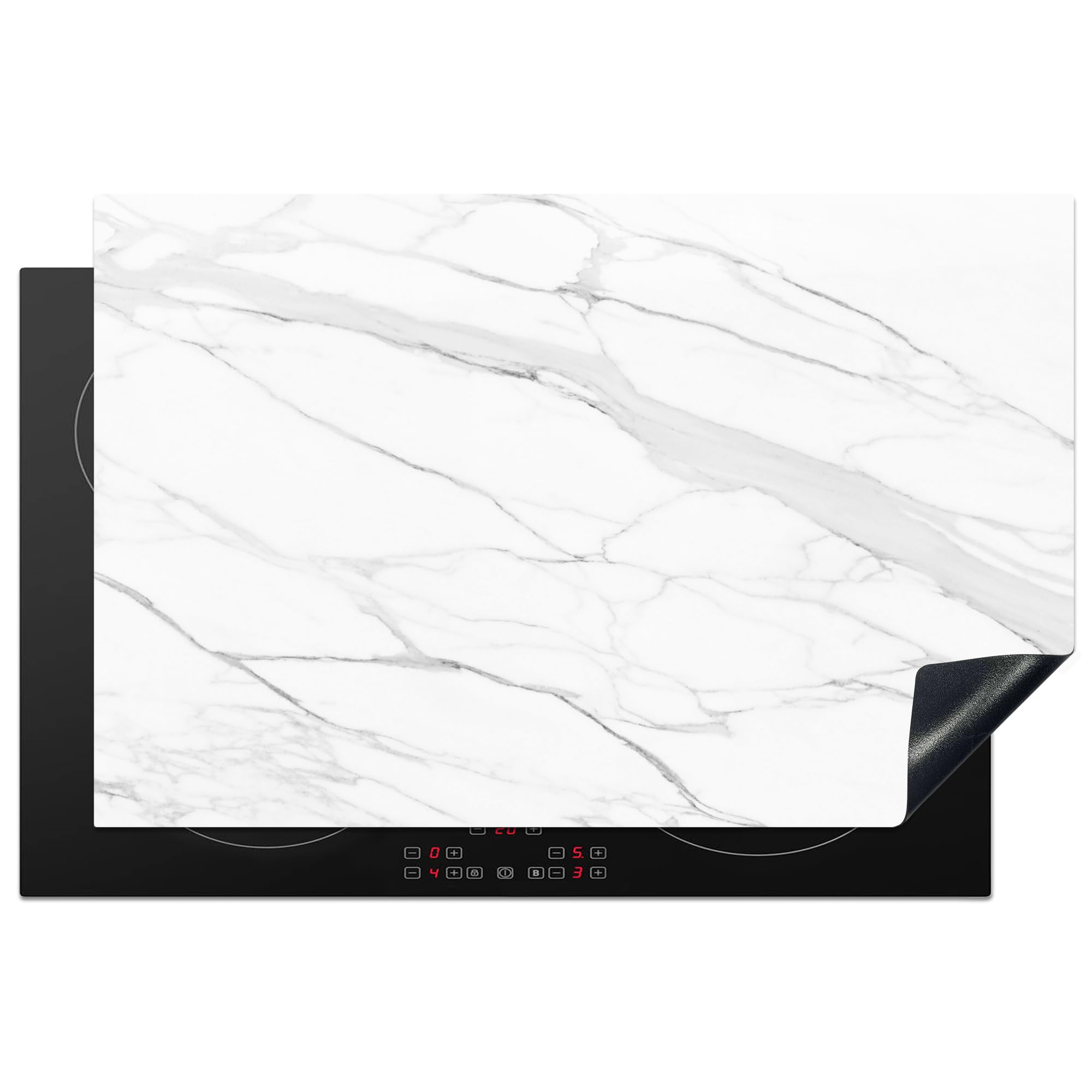 KitchenYeah© Induction Hob Protector Mat 20.5"x31.9" / 81.2x52 cm Cooker Top Protectors Cover Ceramic Covers Electric Hobs Vinyl Marble - White - Line - Patterns - Luxe - Marble Look