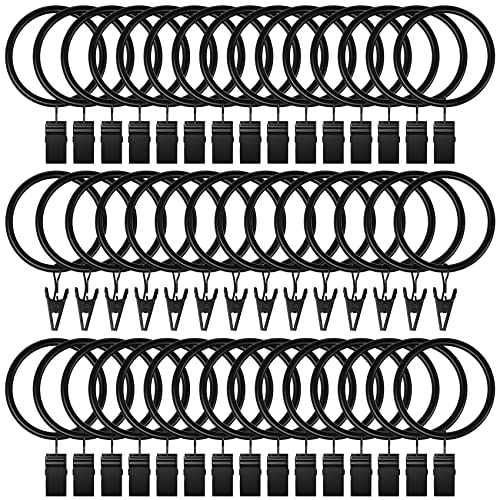 Image of 44 Pack Curtain Rings with Clips 1.26" I D Vintage, Black Curtain Clip Rings Hanger for Hanging Drapes Bows, Metal Drapery Rings for Tension Rod, Fits up to 1 in Curtain Rod
