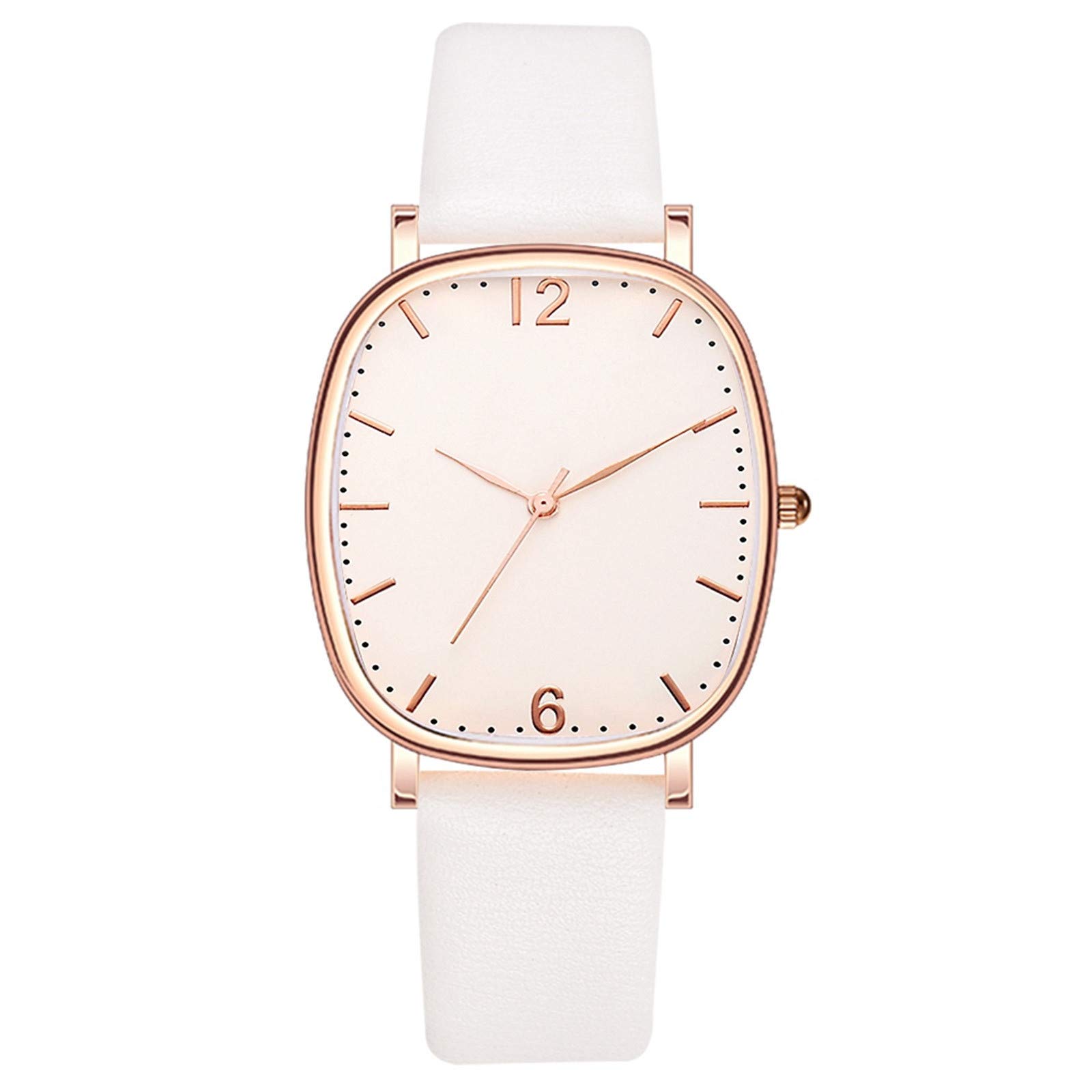 Secon Watches Running Quartz Color Leather Strap Solid Watches for Women Sport Watch Dial with Numbers (White, One Size)