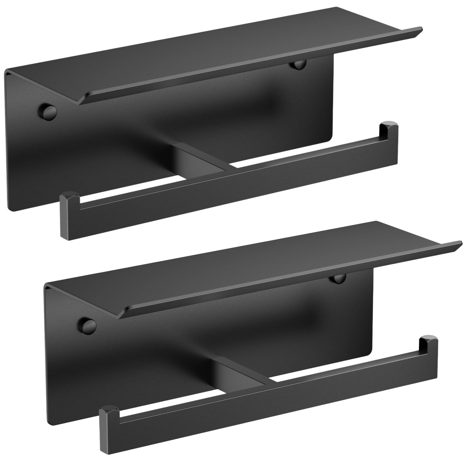 FORIOUS Toilet Paper Holder with Shelf, Commercial Toilet Paper Dispenser | Matte Black 2 Pack | SUS304 Stainless Steel Wall Mount Double Bathroom Tissue Roll Holder for Hotel, Apartments, etc