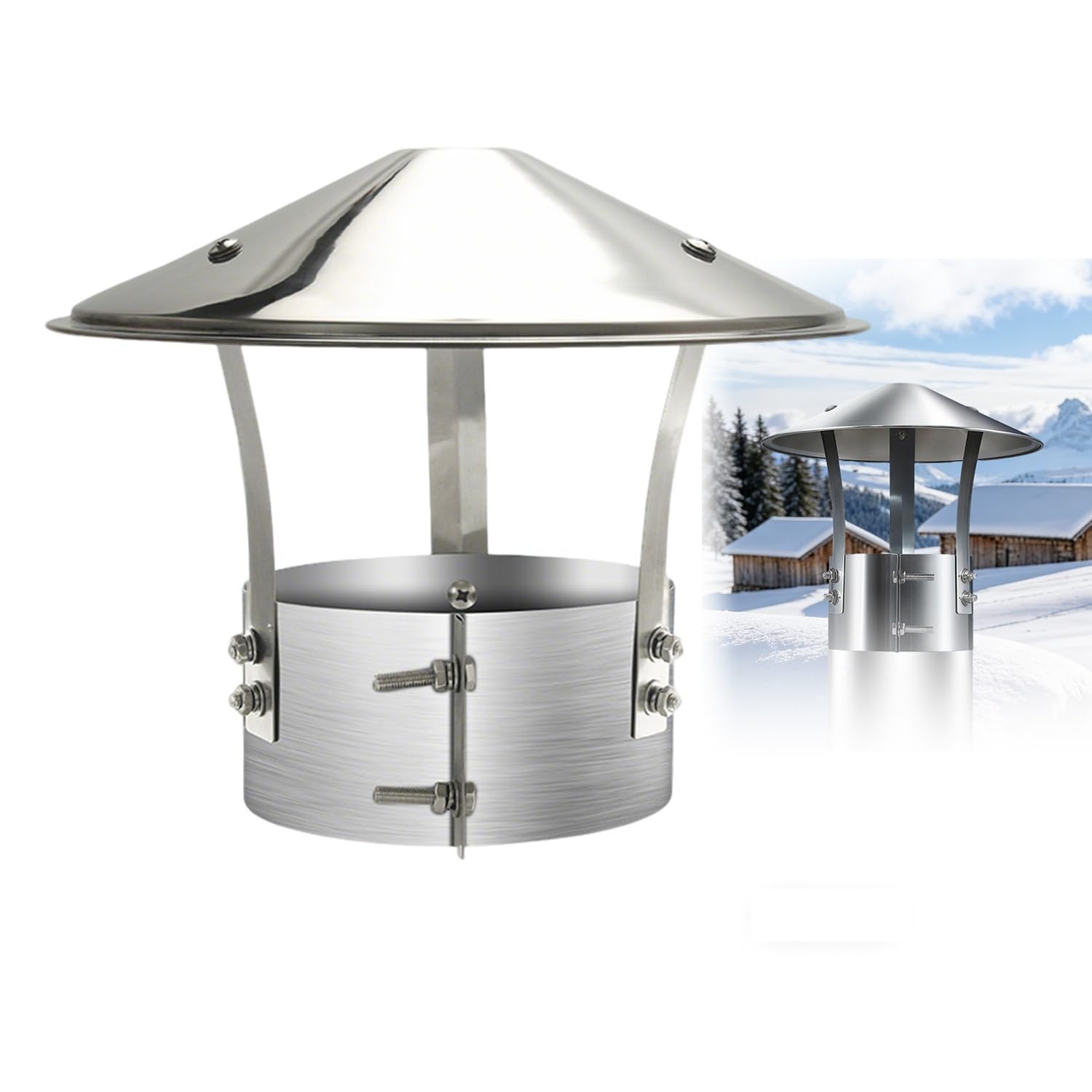 Sombrerete Chimenea Caperuza Salida Humos Redonda de Acero Inoxidable 304 Tapa de Chimenea Antilluvia 75mm 120mm 180mm para Estufa Pellet Tubo de Techo Fácil Instalación(180mm)