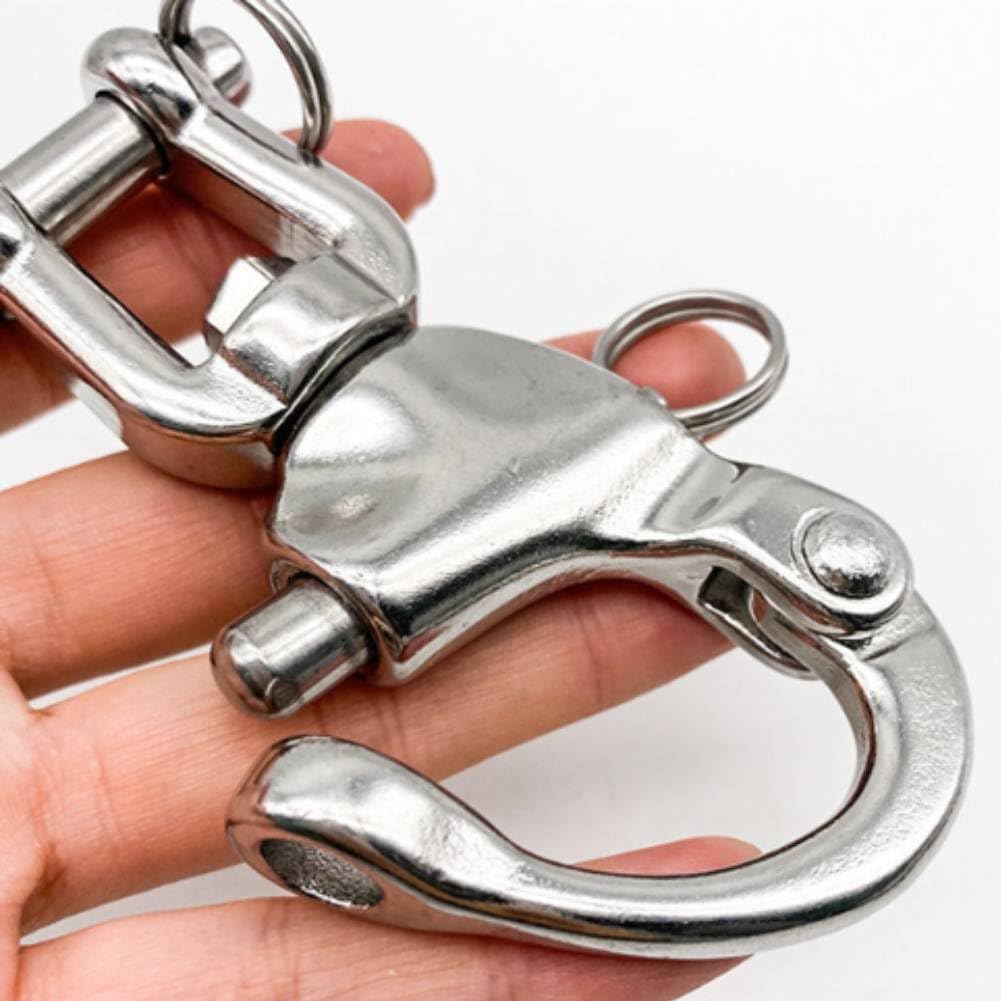 Moschettone per Barca, Sgancio Rapido Moschettone in Acciaio Inox, Grillo Girevole Gancio Girevole a Sgancio Rapido Gancio Girevole a D Link Gancio Clip per Barca a Vela Sabbia e Industria (87 mm)