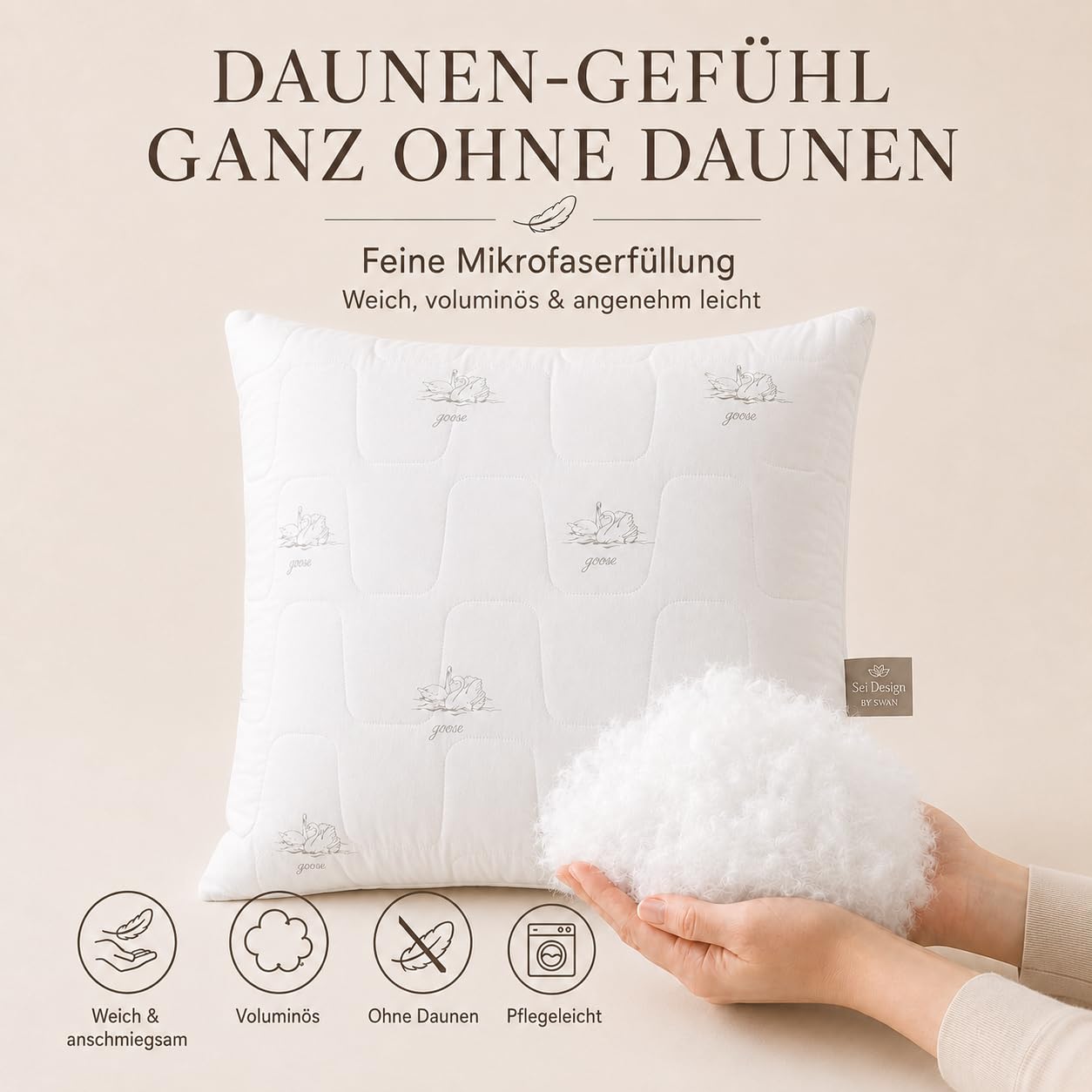 sei Design Kopfkissen 80x80 [ 2er Set ] Schlafkissen atmungsaktiv - gefüllt mit luxuriöse Mikrofaser- Kissen 80x80 Doppelpack - Sofa-Kissen Zierkissen für Couch Bett - waschbar Antiallergisch