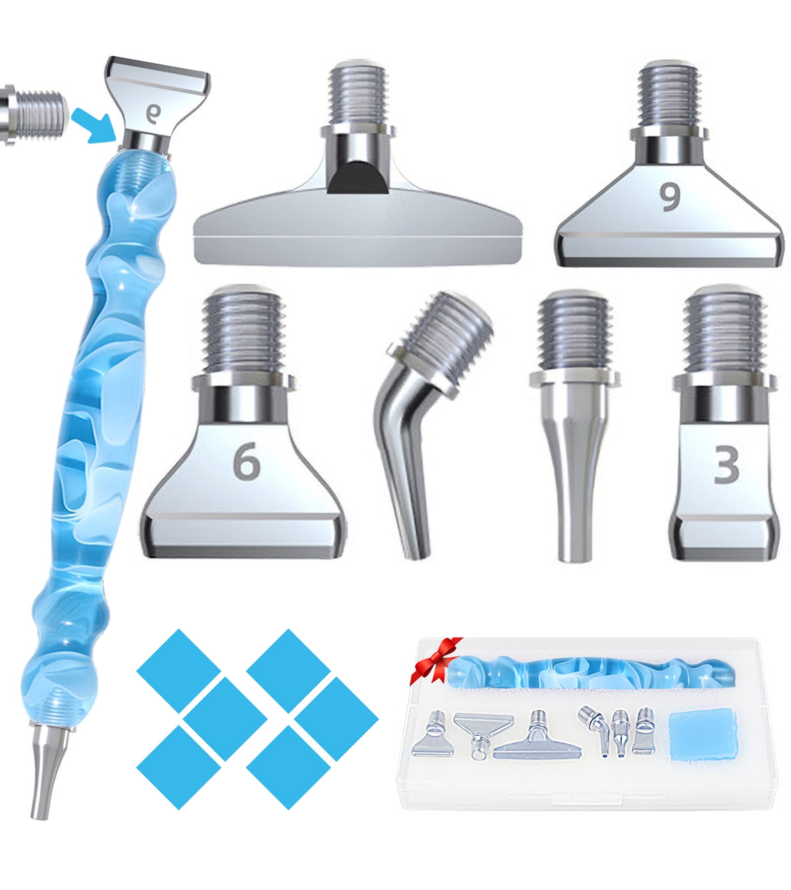 Volitaous 14 PCS Diamond Art pens with 6Pieces Rose Gold Metal Thread Tips, Diamond Painting Pen Kits No Loosen, 5D Diamond Painting Tool for DIY Craft, Light Blue