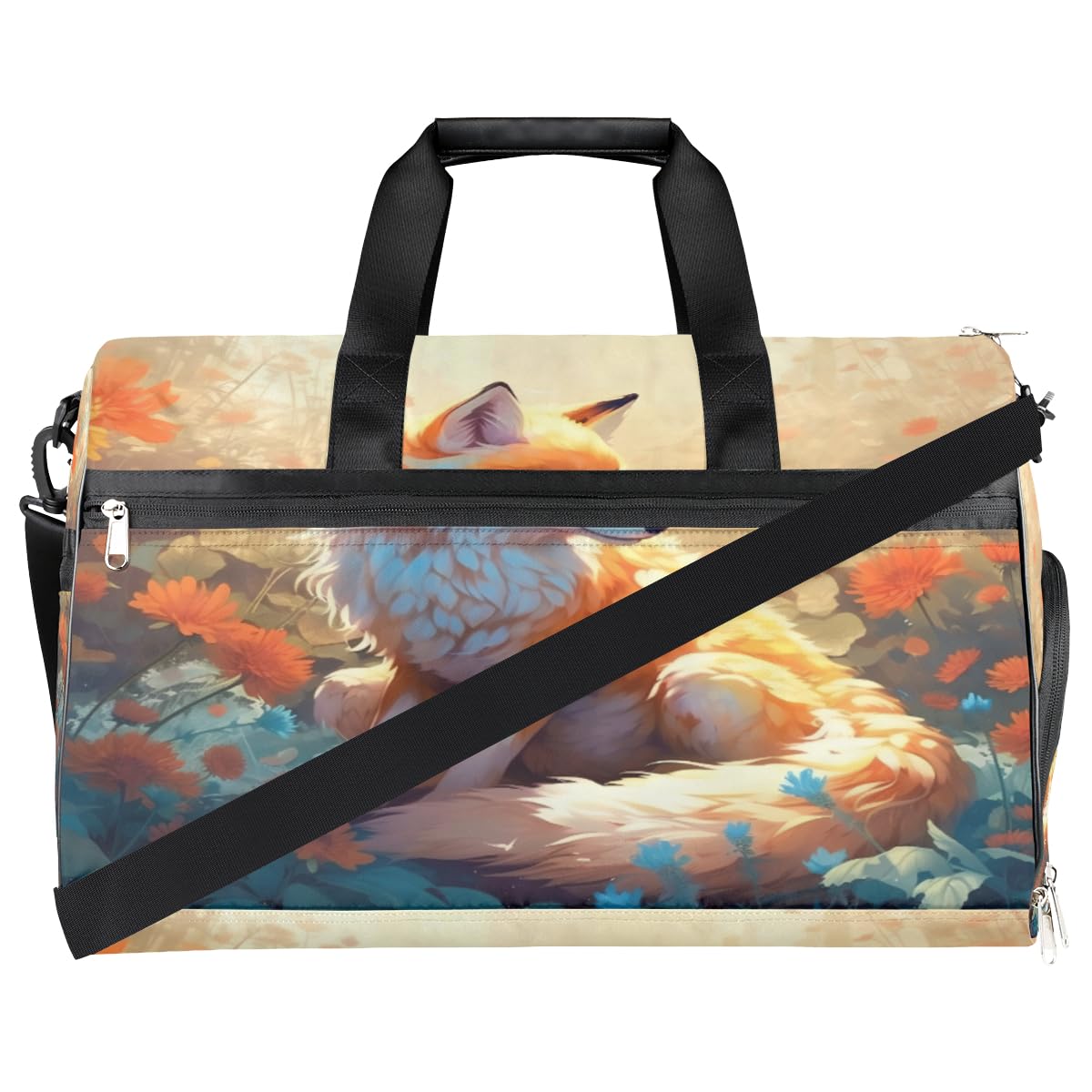 Personalisierte Sporttasche für Jungen und Herren, individuelle Sport-Reisetasche mit Schuhfach, maßgeschneiderte Mädchen-Tanztasche, Wochenend-Übernachtungstasche für Frauen, Kinder, Tierfuchs,
