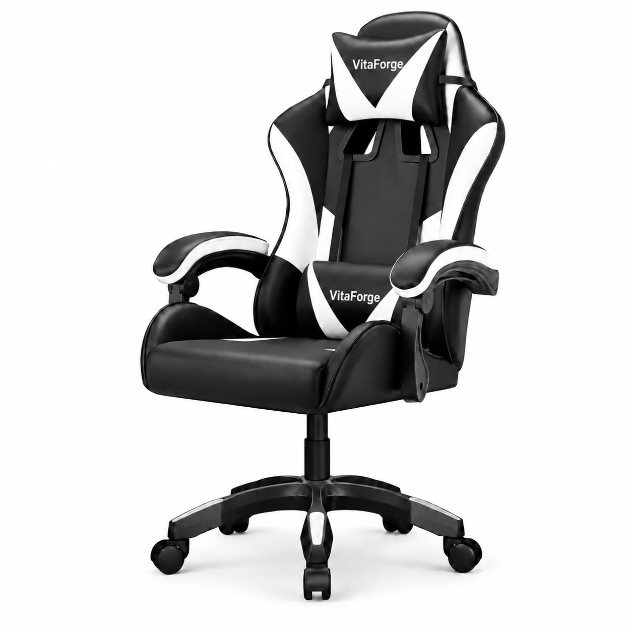 VitaForge Gaming-Sessel, Bürosessel mit dynamischer Lendenstütze, Einstellbarer Höhe und Armlehnen, 360-Grad-Drehbarkeit, gepolsterter