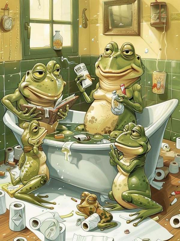 Bimkole 5D Diamond Arts Painting Kits Frog in Bathtub, Full Drill DIY Rhinestone Embroidery Set Paint with Diamonds Art Animal by Number Kits Cross Stitch Home Wall Craft Decor 12x16Inch