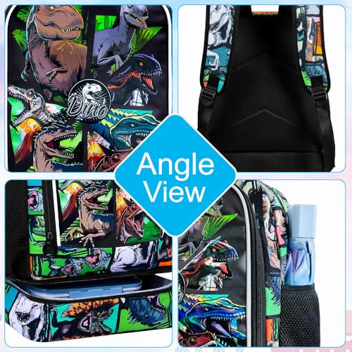 Image of WZLVO 2-In-1 Boys Dinosaur Backpack Set, 17 inch Cool UV Printing Kids Bookbag /School Bag with Built-in Lunch Compartment & Pencil Bag for Preschool to Elementary - Dinosaur Khaki