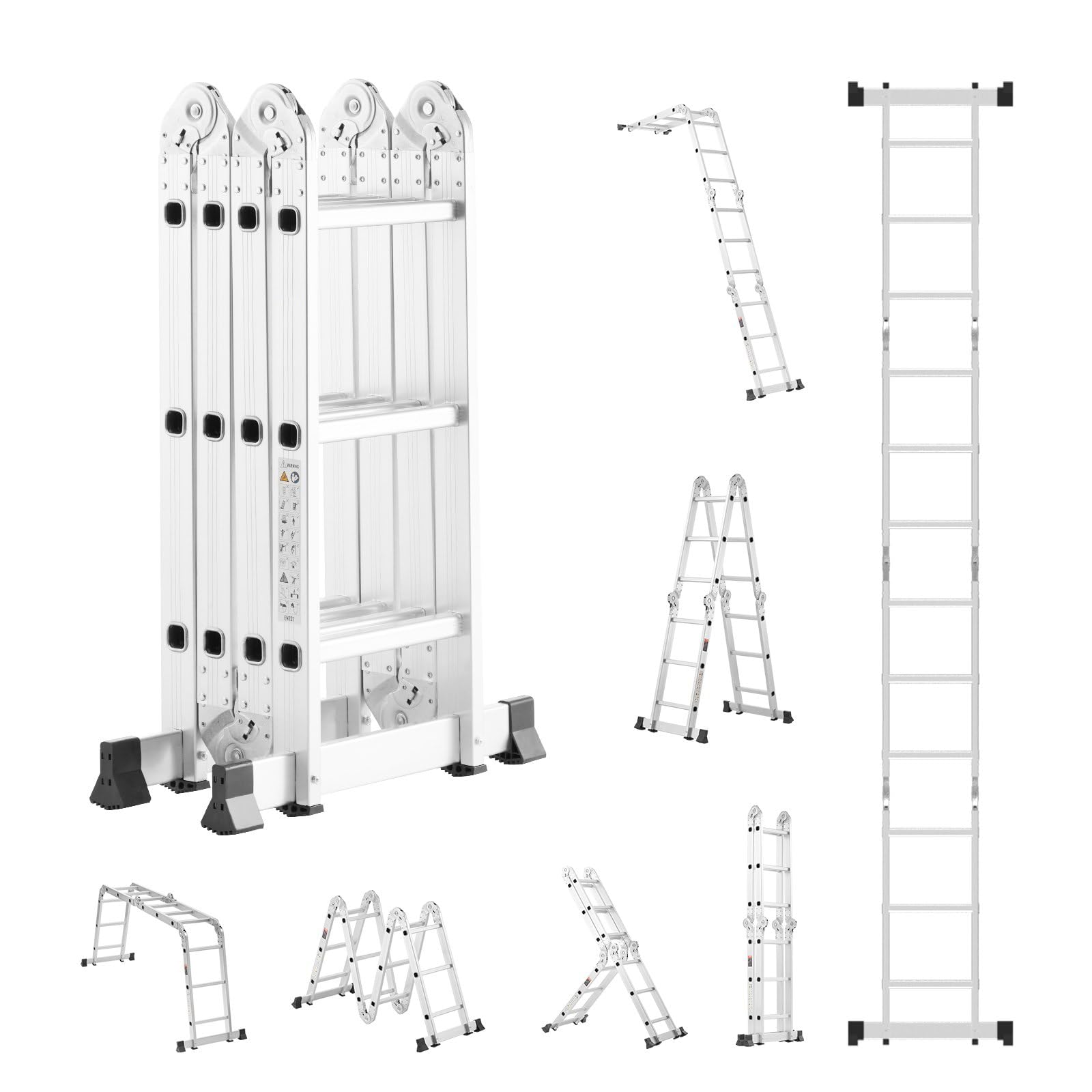 – Egardenkart Multi-Purpose Foldable Ladder - 4x3, 12 Steps | Aluminum Folding Ladder for Home, Work, and Outdoor Use | Portable and Adjustable Ladder Foldable with Grip (4x3-3.6mtrs, Silver)