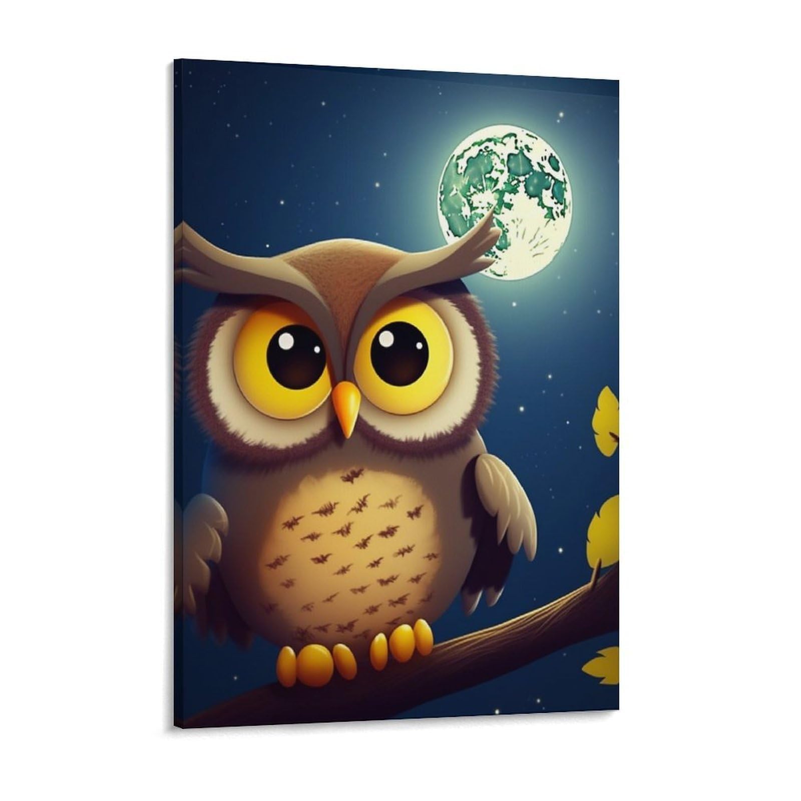 NTVOWPZO Owl And Yellow Moon Canvas Wall Art for Bedroom 18x24inch Canvas Prints Artwork for Walls Modern Picture Artwork Painting for Living Room Aesthetic Wall Paintings for Bathroom Kitchen Office