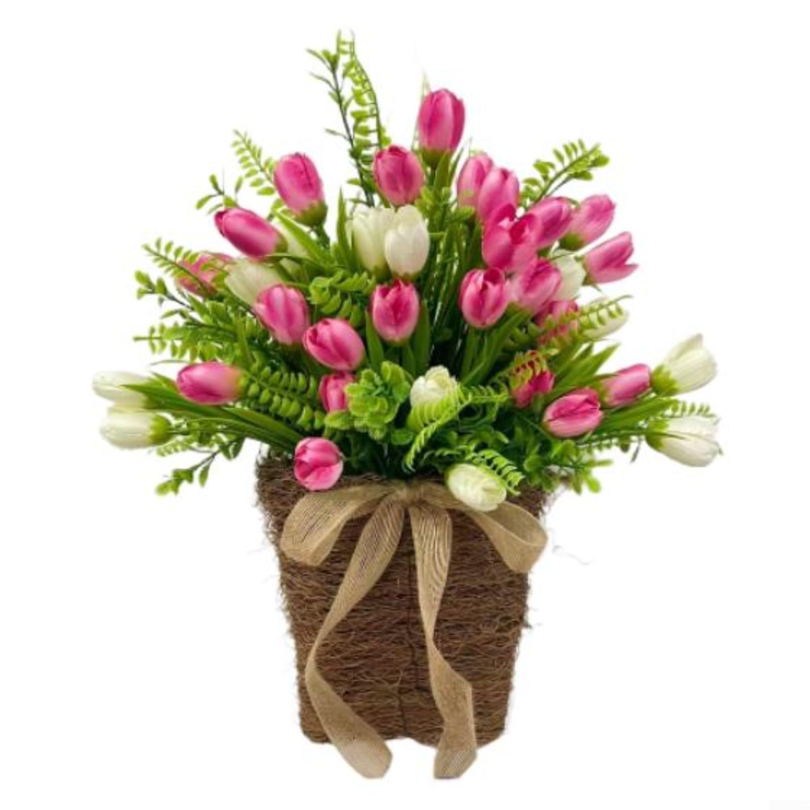 Panier de tulipes artificielles haut de gamme, suspension florale réaliste de 40 cm