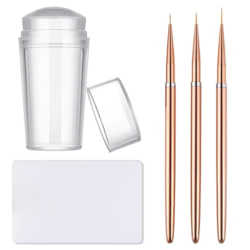 Brochas de uñas de punta francesa sello de uñas transparente con raspador 3 pinceles para bolígrafos de uñas impresora de sellos de silicona suave