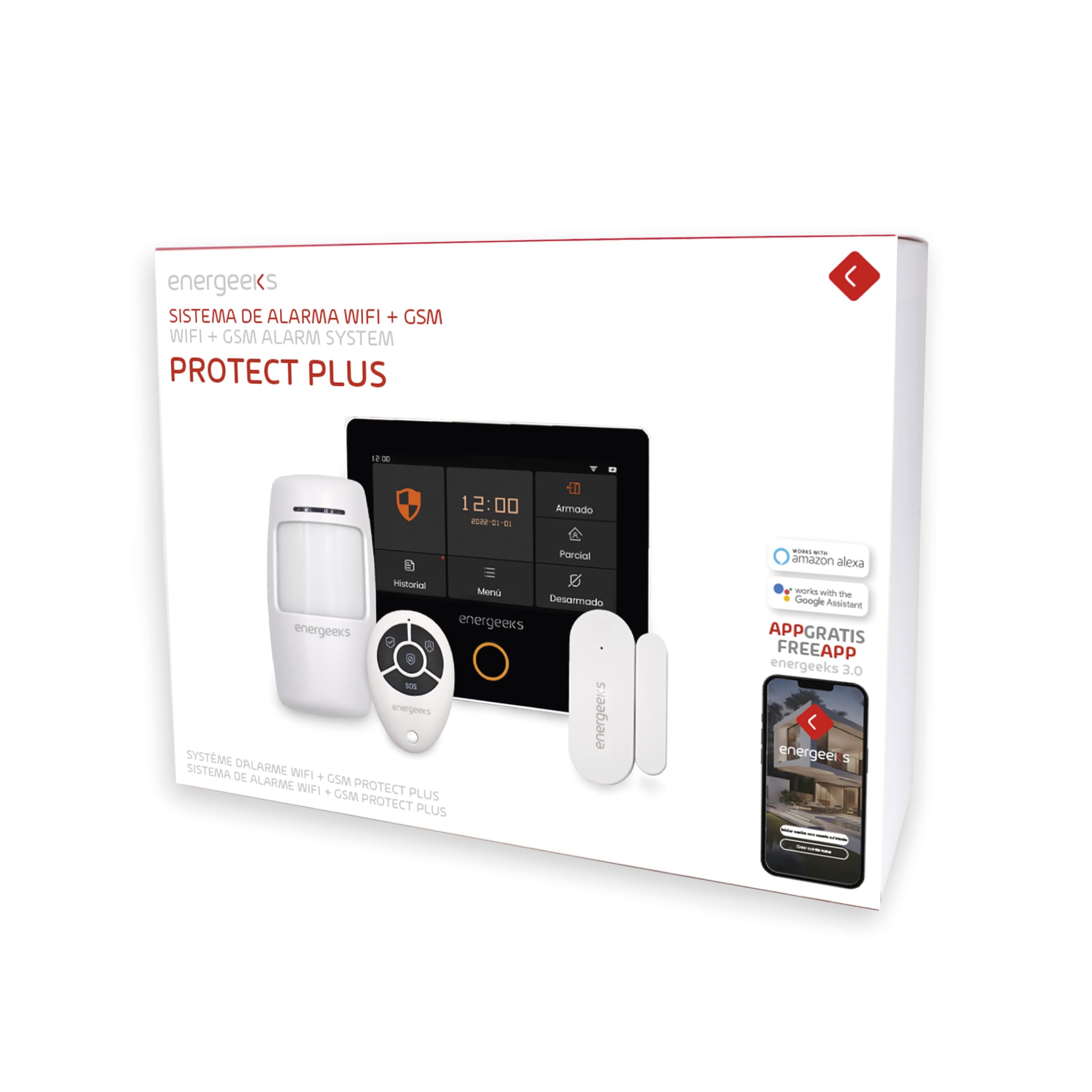 Energeeks - Sistema de Alarma WiFi - Compatible gsm - Incluye Pantalla Táctil, Sirena y Sensores de Movimiento/Apertura - hasta 200 Sensores Adicionales - App Móvil - Compatible con Alexa/Google