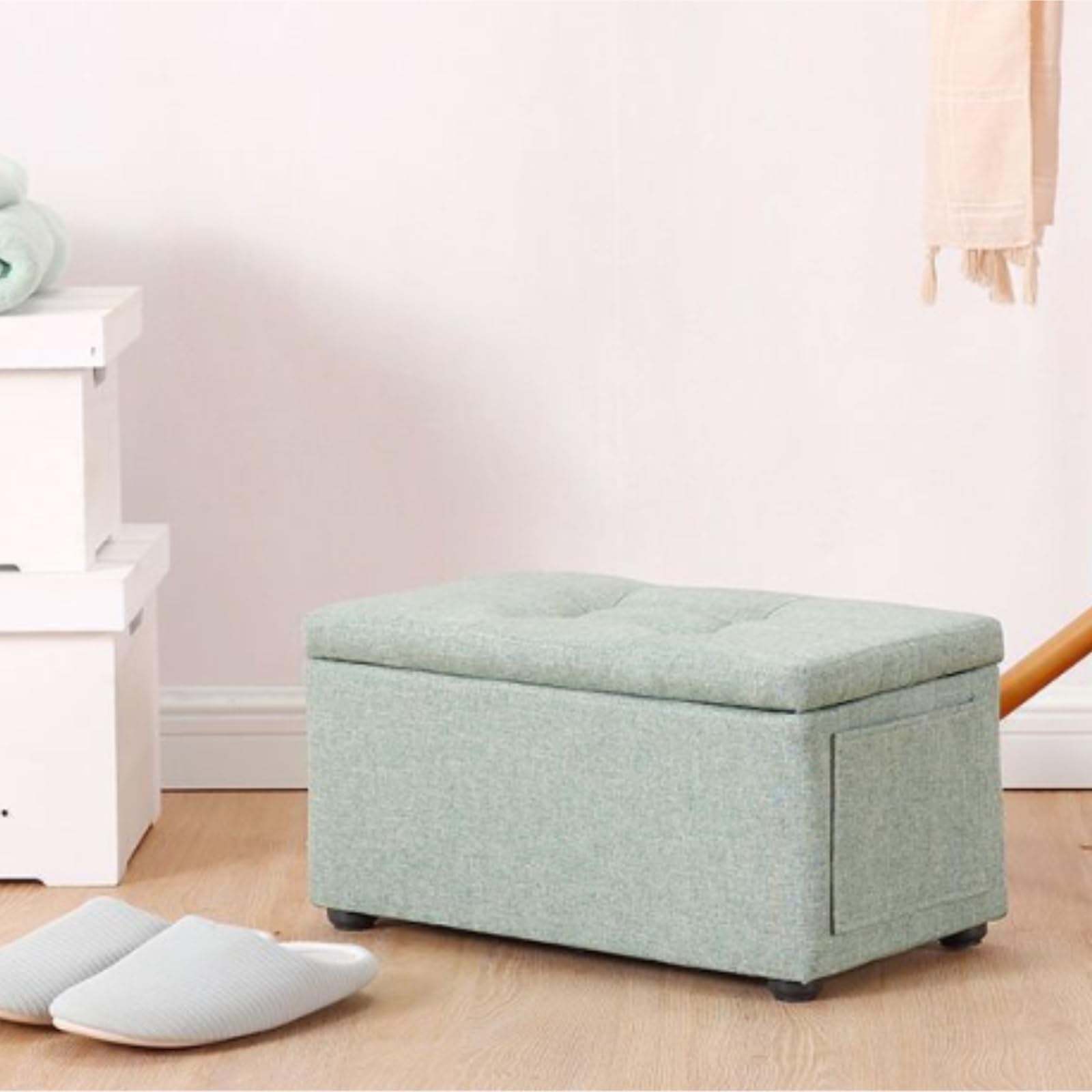 Ottomana Salón Reposapiés Multifuncional con Compartimento De Almacenamiento Oculto Y Bolsillo Lateral Asiento Extra(Grün)