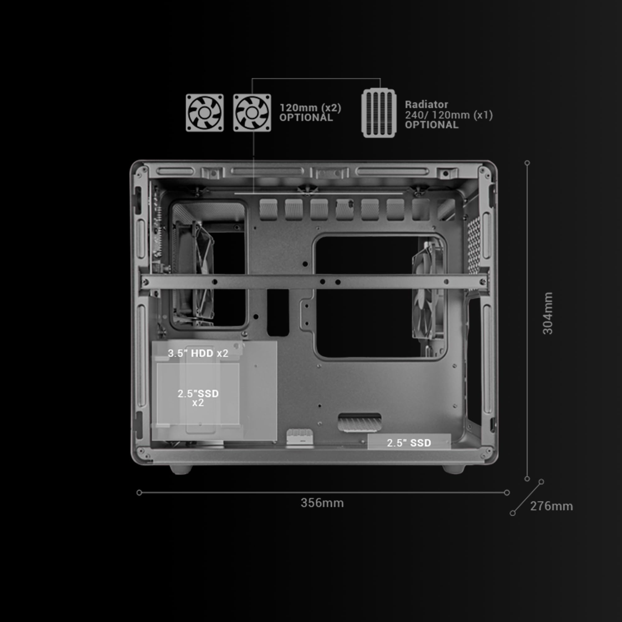 Mars Gaming MC-3TCORELCD Caja Gaming ATX, Pantalla IPS 7,2” Personalizable, Triple Cristal Templado Extraíble, Estructura Doble Cámara Lateral, Soporte de Refrigeración Líquida hasta 360mm, Blanco — view 67