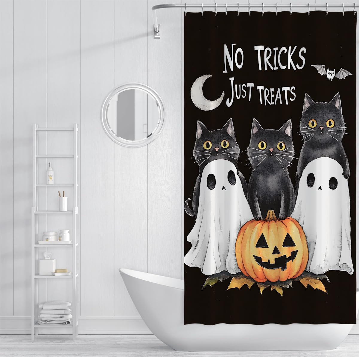 Cortina de Ducha Gato Negro Halloween Calabaza Linda 150x200cm