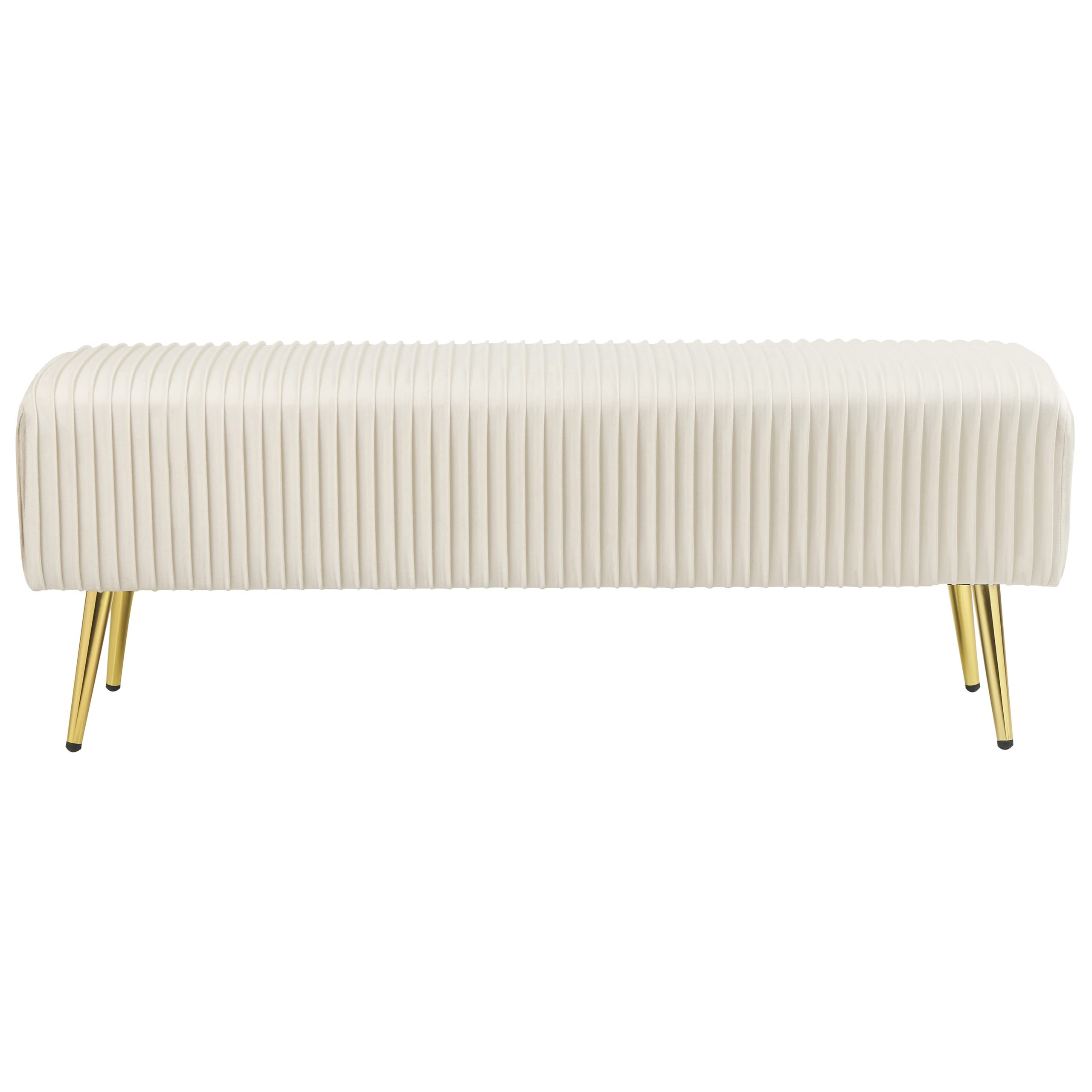 Beliani Panca in Velluto Bianco Sporco Imbottito Gambe In Metallo Dorato 118 cm Glamour