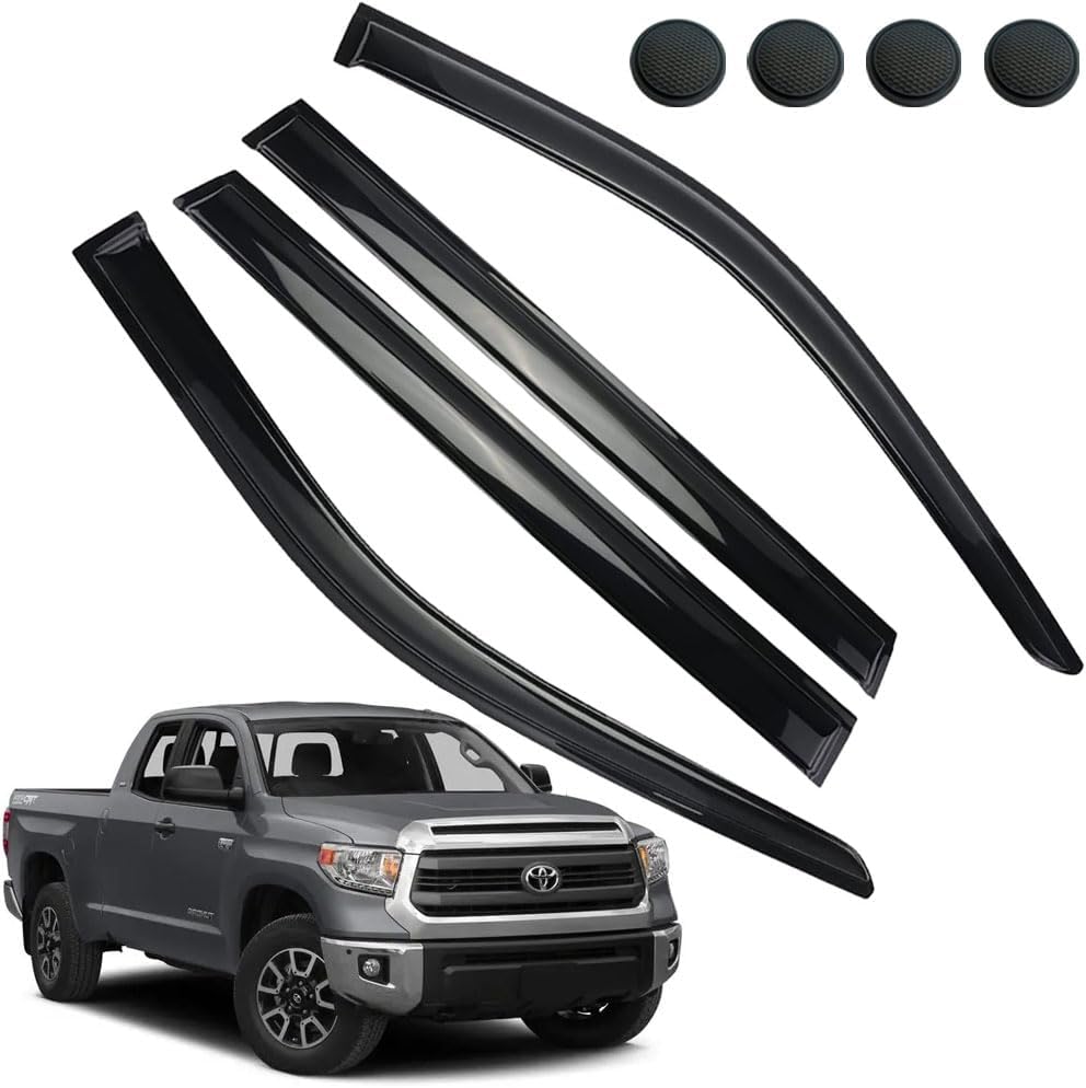 Rain Guards for Toyota Tundra 2022-2023 CrewMax, Tape-on Side Window Deflectors for Toyota Tundra, Window Visors for Toyota Trucks, for Toyota Car Accessories 4 Rain Guards ? 4 Car Coasters