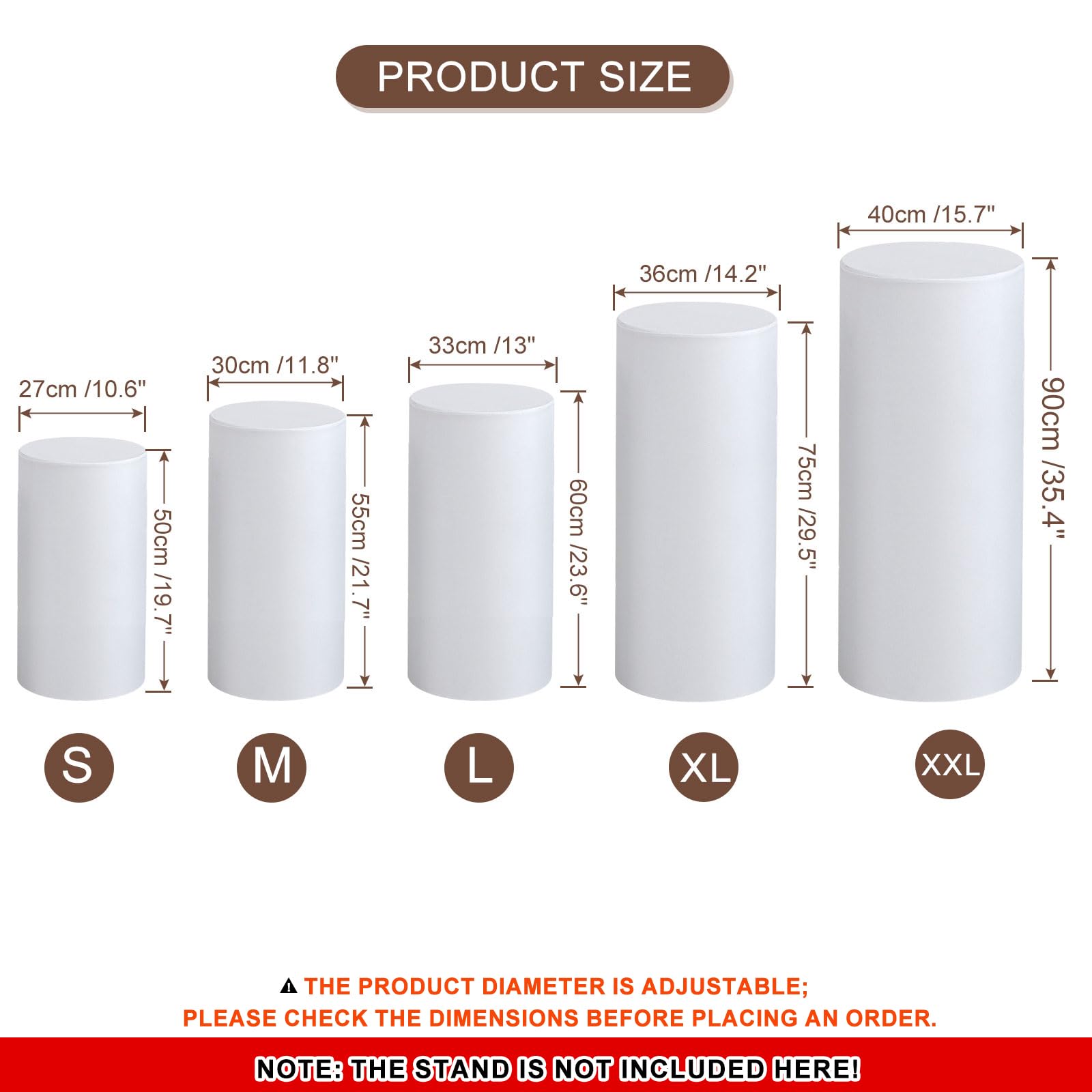 QUARKZMAN Set de 5 Housses de Socle Cylindrique en Spandex Blanc, Housse de Socle pour Décoration de Mariage Anniversaire Fête, Contient uniquement les Housses Cylindriques (Tissu Élastique)