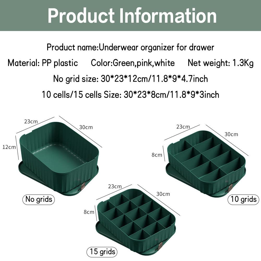 3 organizer per cassetti in plastica, organizer per biancheria intima con coperchio, impilabile, organizer per armadio, organizer per calzini, 10 griglie/15 griglie, organizer per calze e