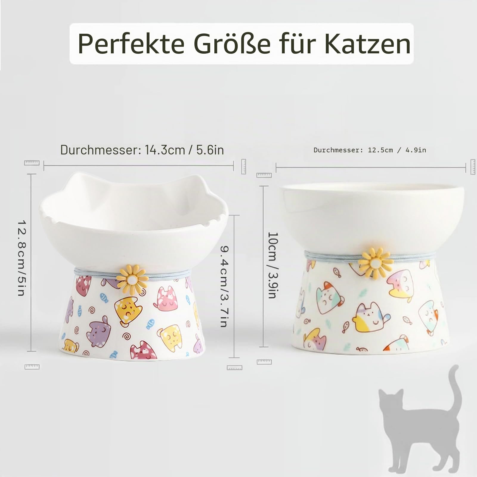2 Stück Erhöhte Keramik-Katzennäpfe, 15° erhöhter Katzennapf, Schutz der Wirbelsäule des Haustieres, Futternapf für Haustiere, Futternapf für Wohnungskatzen und kleine Hunde (Katze)