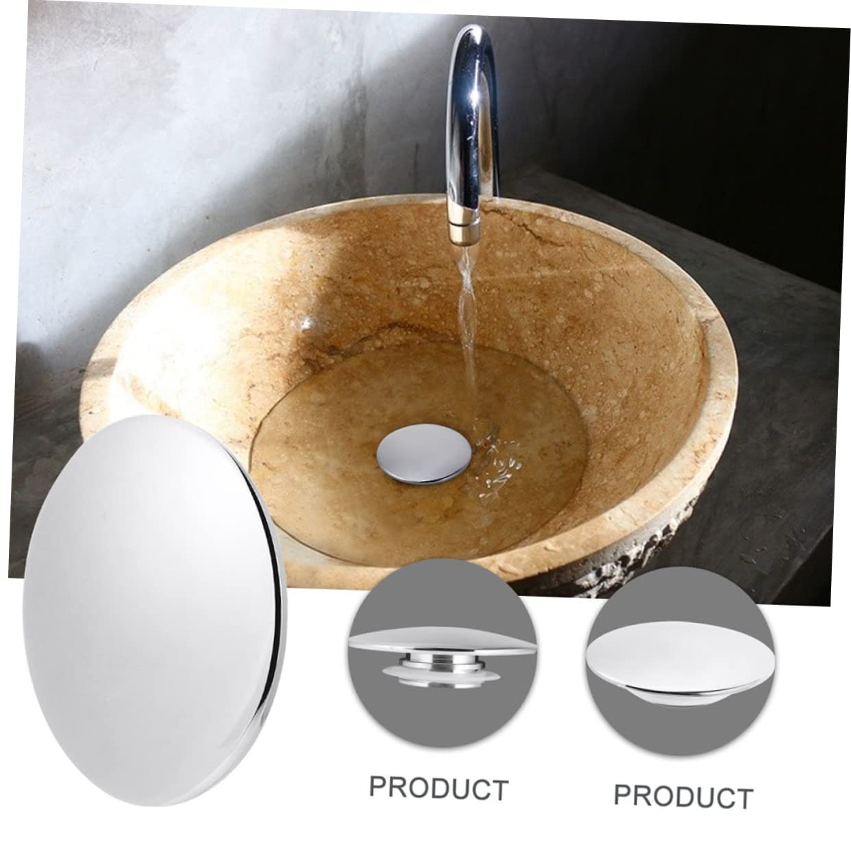 SHINEOFI 3 Set Pannello Di Rimbalzo Tappo Del Lavandino Rimbalzante Scarico Della Vasca Da Bagno Copripiletta Per Lavabo Coperchio Di Scarico Lavello Silver Acciaio Inossidabile 2 Pezzi * 3