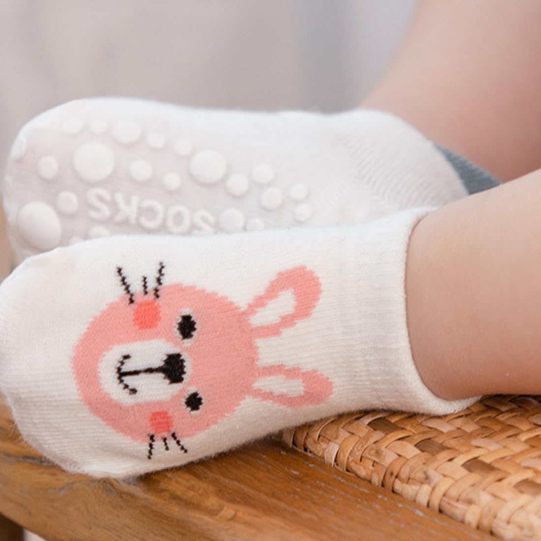 WeddHuis 6 par skarpet dla małych dzieci, ABS, antypoślizgowe skarpety do sneakersów, motywy zwierzęce, bawełna, biały, m