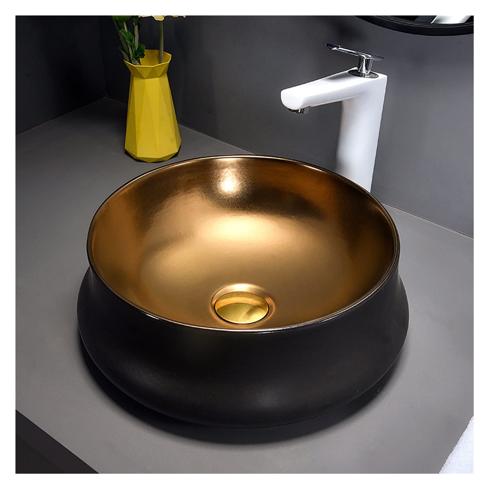 Sjdopulse Black Bathroom Vessel Sink, Luxurious Above Counter Ceramic Art Basin With Faucet And Pop Up Drain, Lavatory Vanity Sinks Artistic Bowl