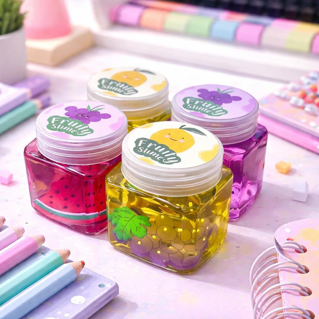 Zesto Slime (Pack of 4) Multicolor DIY Toy, Art kit Toys for Boys Girls Kids 3 to 10 Years (Fruity Slime Yellow and Purple)-image-9