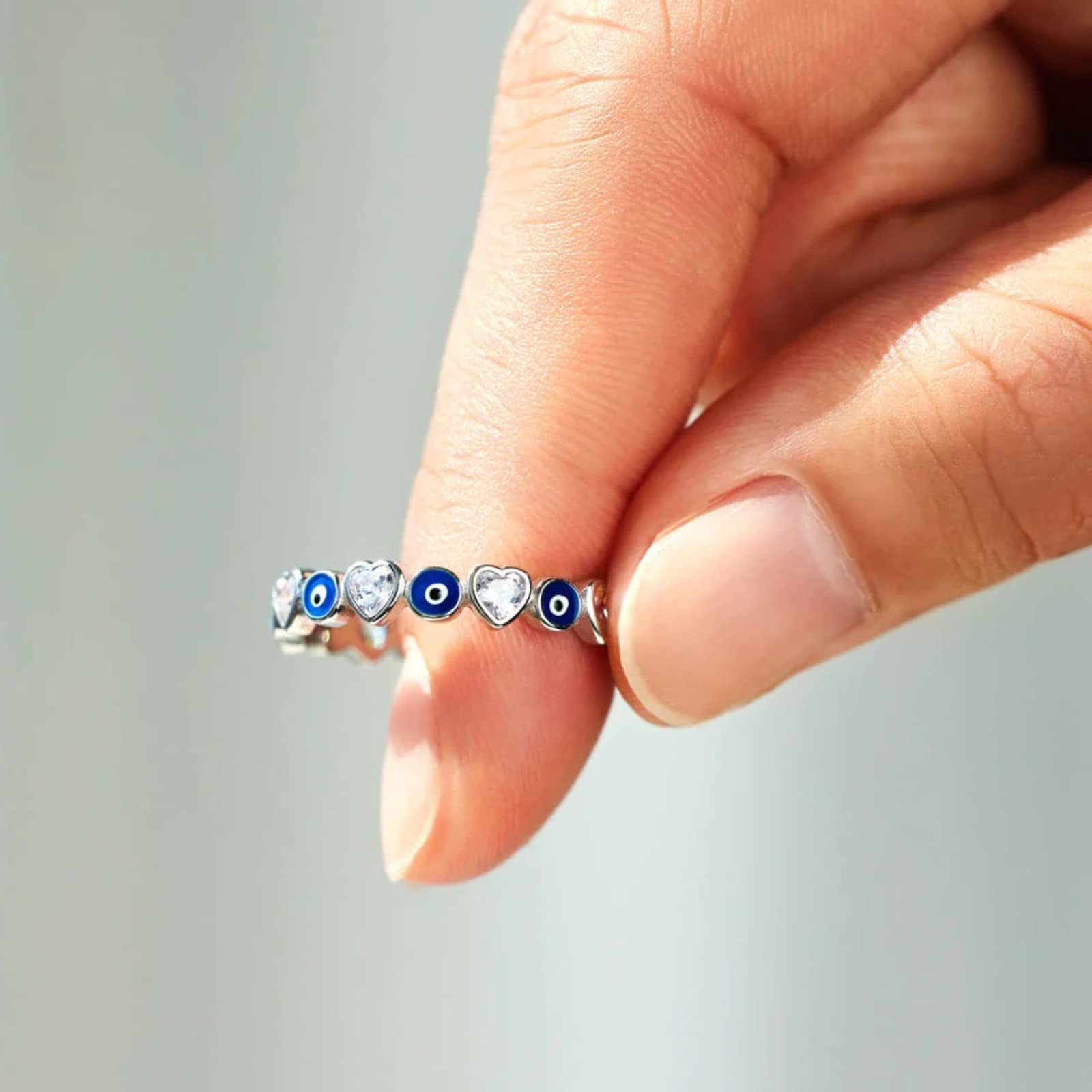 Anello da donna in argento Sterling 925 con occhio di malocchio turco delicato anello contro il malocchio blu anelli di promessa gioielli fortunati anello cuore CZ anello dichiarazione anello