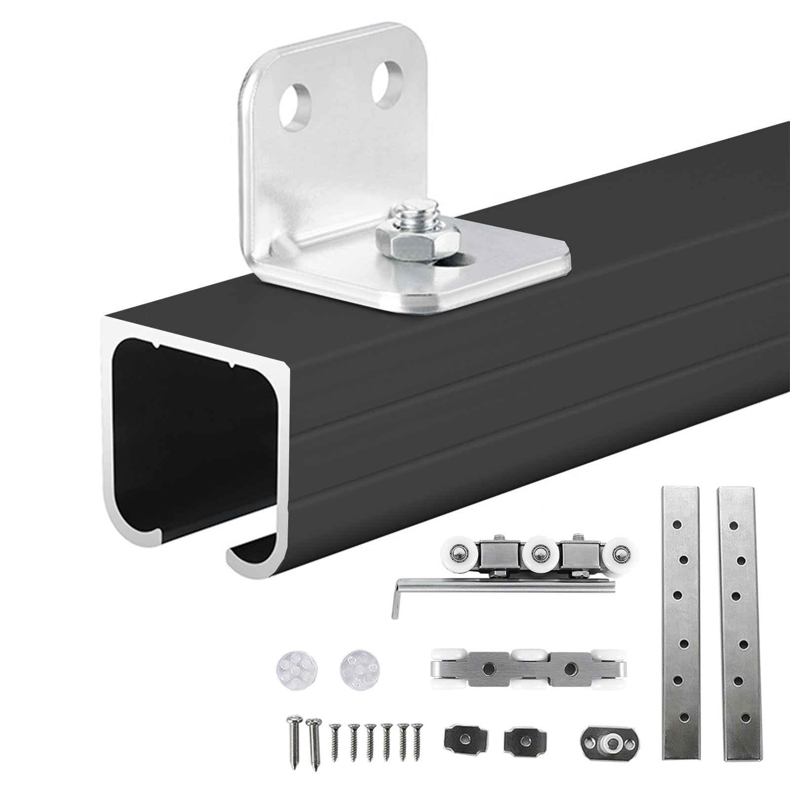 Sliding Door Track, Wall Mount Sliding Door Hardware Kit Pocket Track(Black,16ft (4.9m))