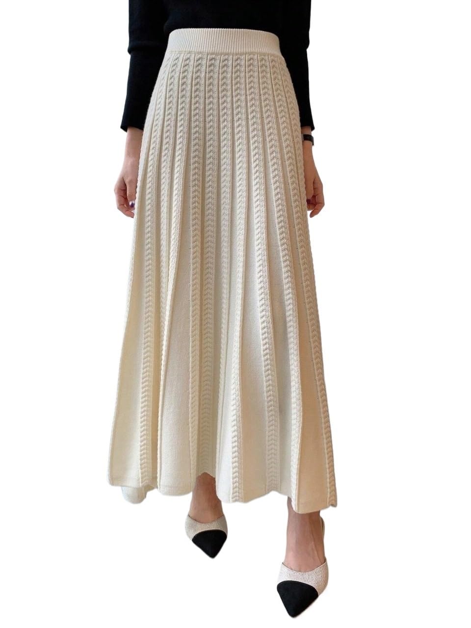 Solid Color High Waist Pleated Long Skirt Womens Basic Versatile Trendy Skirt