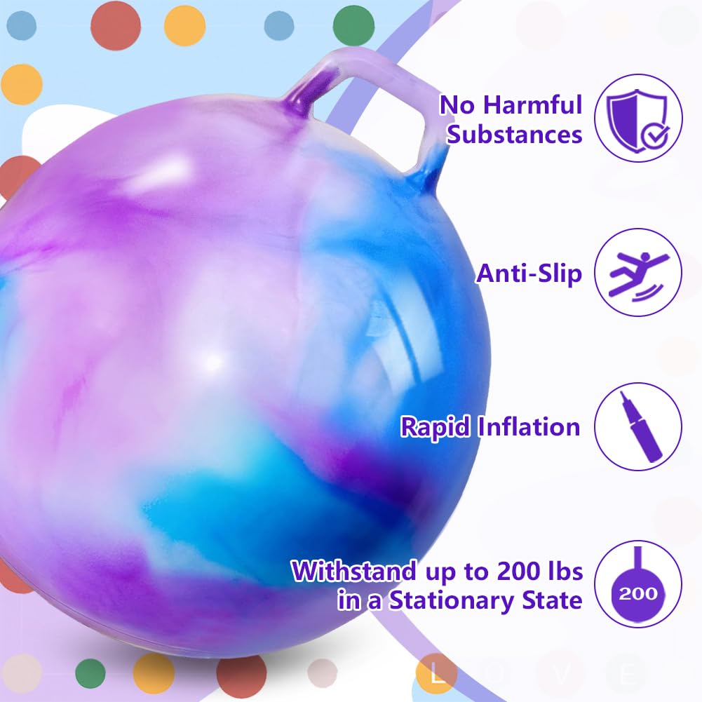AMFUN Space Hopper,18 Inches Hopper Ball for Kids Age 3-12,Jumping Ball with Handle,Inflatable Hopper Ball with Pump for Boys Girls Age 3 and up Outdoor Garden Game (Blue Purple) - Image 4