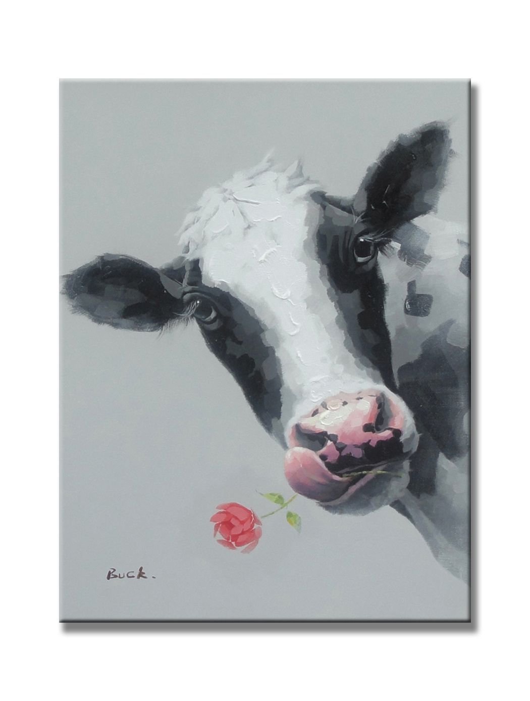 Cute Cow Animal Paintings 100% Handpainted Canvas Oil Paintings Wood Stretched Home Decor Ready To Hang 20x24" (50x60cm)