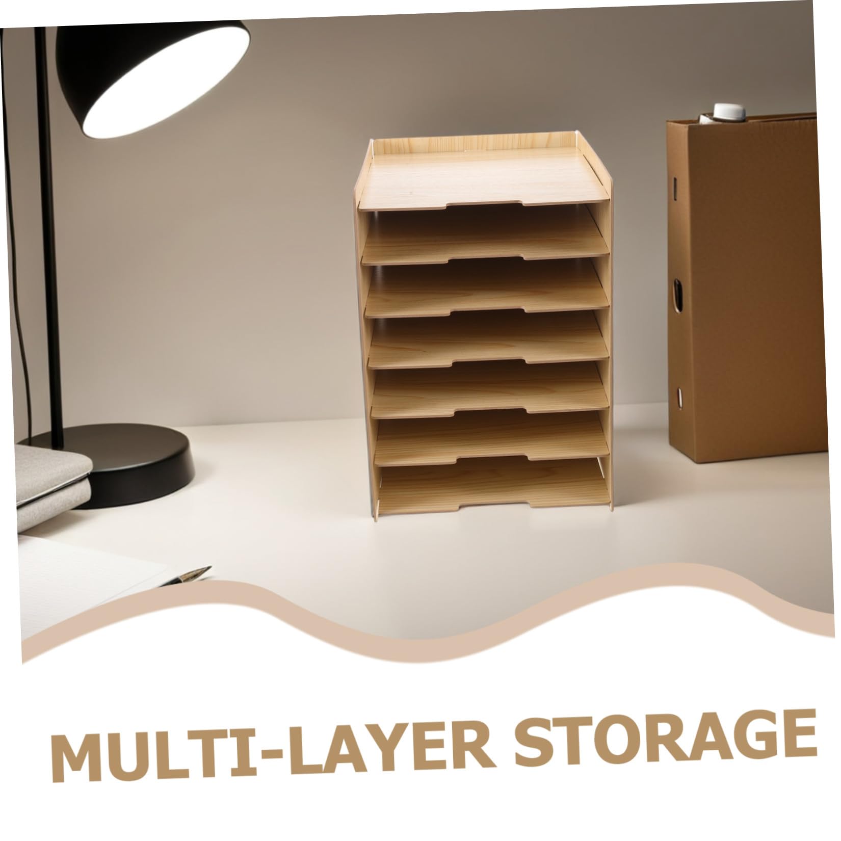 ULTECHNOVO Portadocumenti in Legno a 7 Livelli con Struttura Rinforzata e Design Naturale, Organizer Modulare per Scrivania e Tavoli, Impilabile e Versatile per Ufficio e Casa