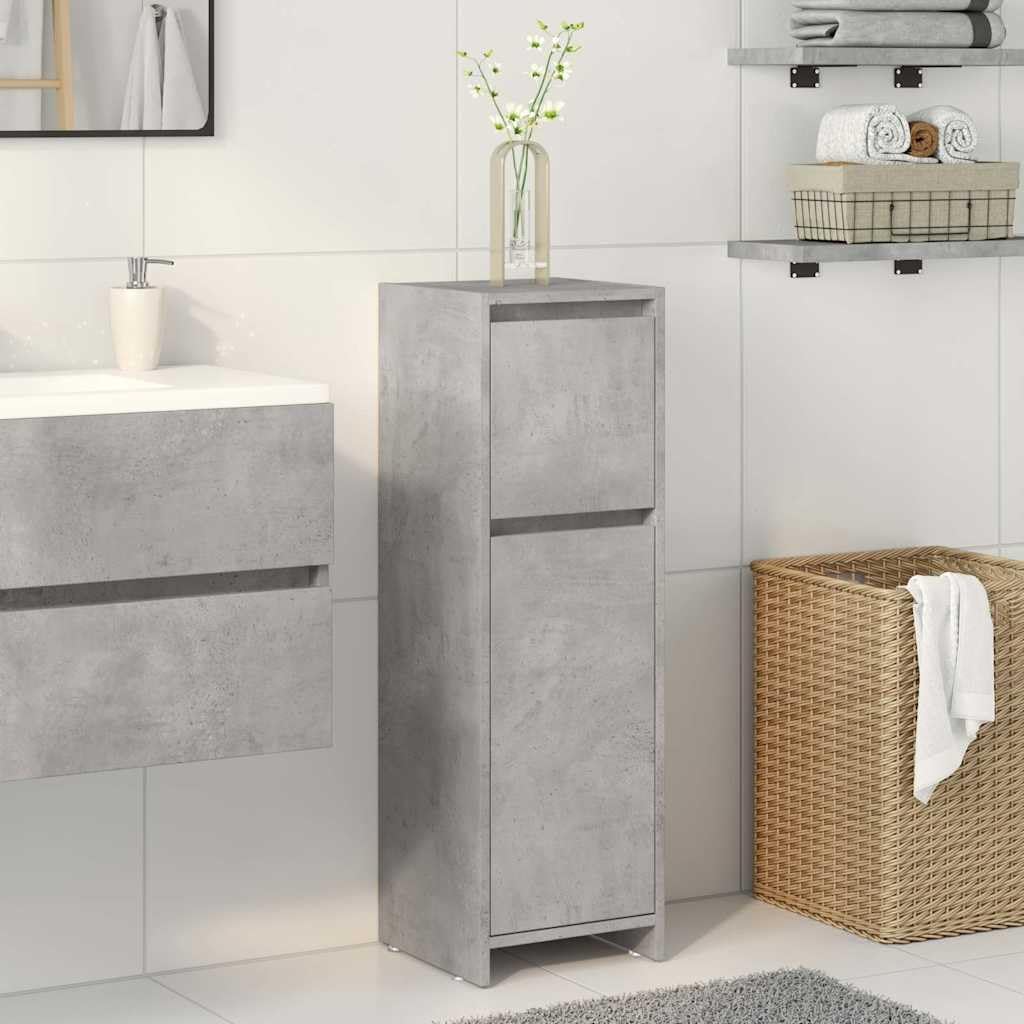 Bathroom Cabinet Concrete Grey Engineered Wood Small 11.8 x 11.8 x 37.4 in Compact Storage Unit for Bathroom Vanity Set with Storage Minimalist Vanity Set