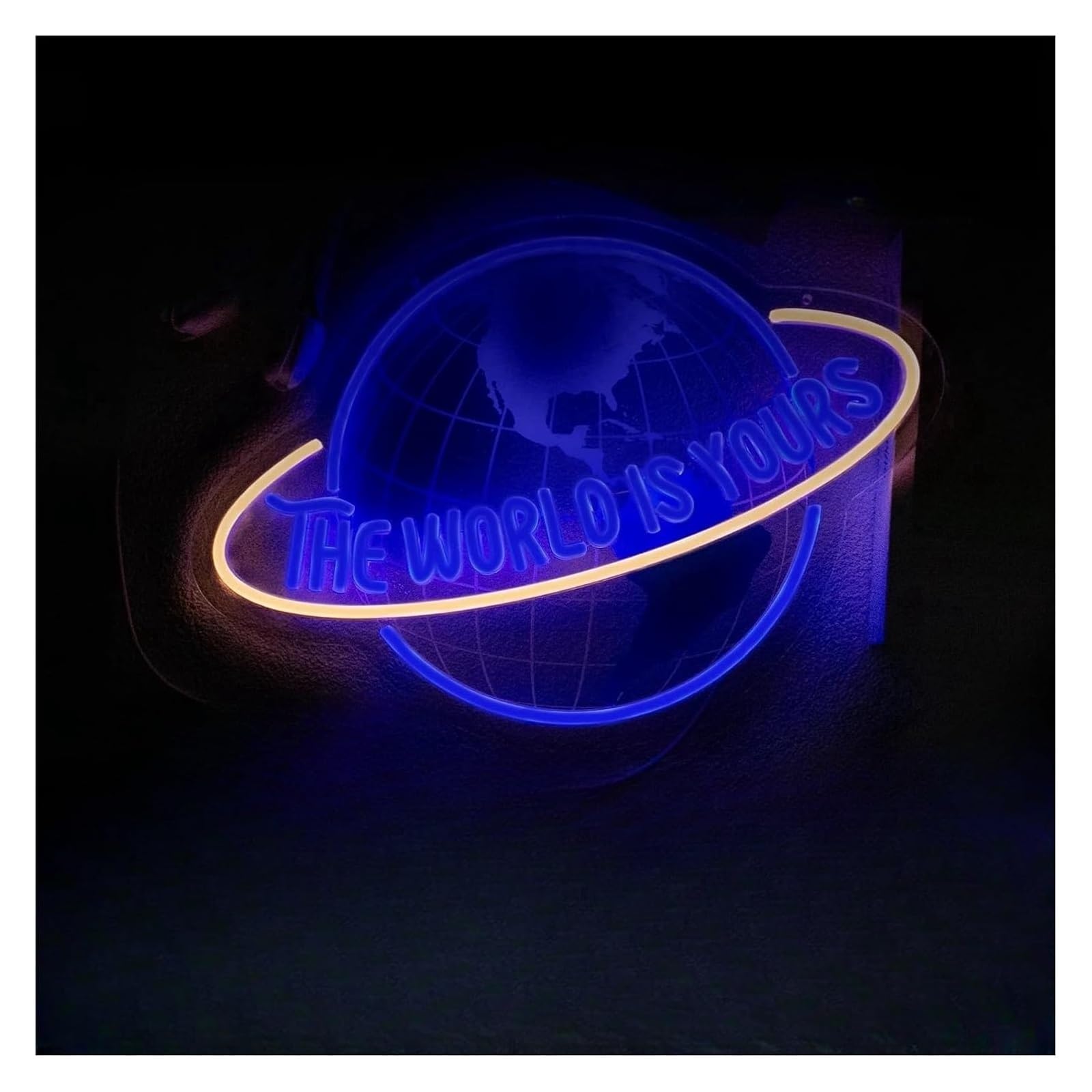 Enseigne lumineuse néon « Le monde est à vous » pour décoration murale de salle pour sport, lumière bleue, 30x42cm